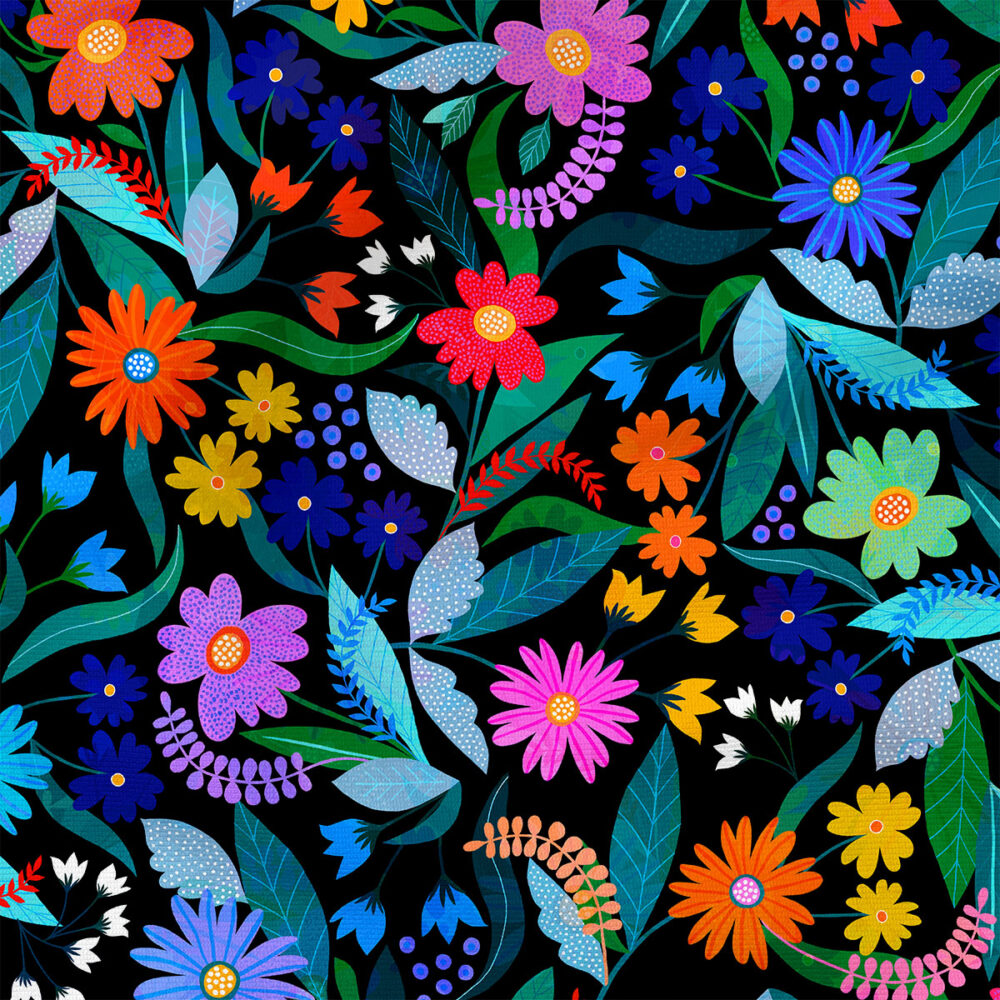 Bonnie Floral (Dark) | Botanical Fabric Design | Rachel Parker