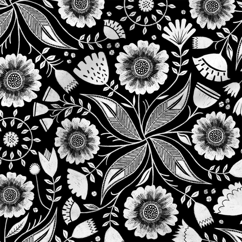 Botanical Illustration (Black) | Botanical Fabric Design | Rachel Parker