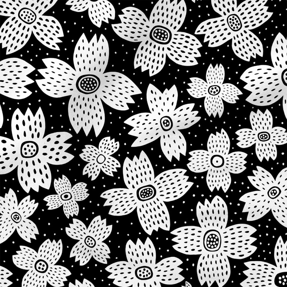 Nora (White on Black) | Botanical Fabric Design | Rachel Parker