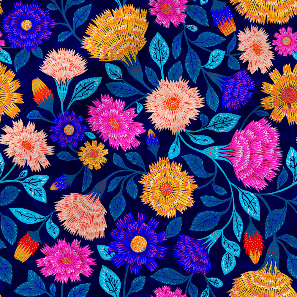 Sanctuary (Blue) | Botanical Fabric Design | Rachel Parker