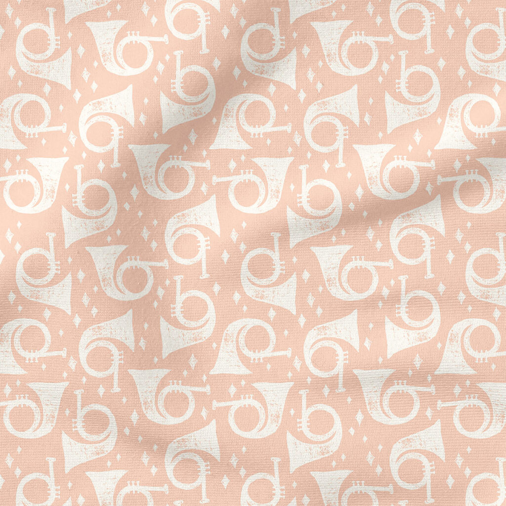 Horns a Playing (Frosted Pink) | Christmas Fabric Design | Charlie Rowan Designs