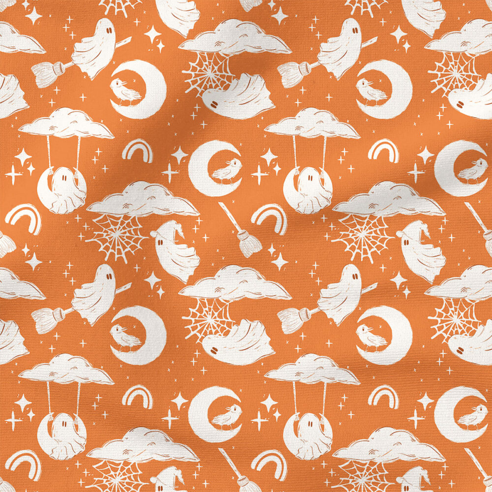 Ghosts at Play (Pumpkin) | Holiday Fabric Design | Charlie Rowan Designs