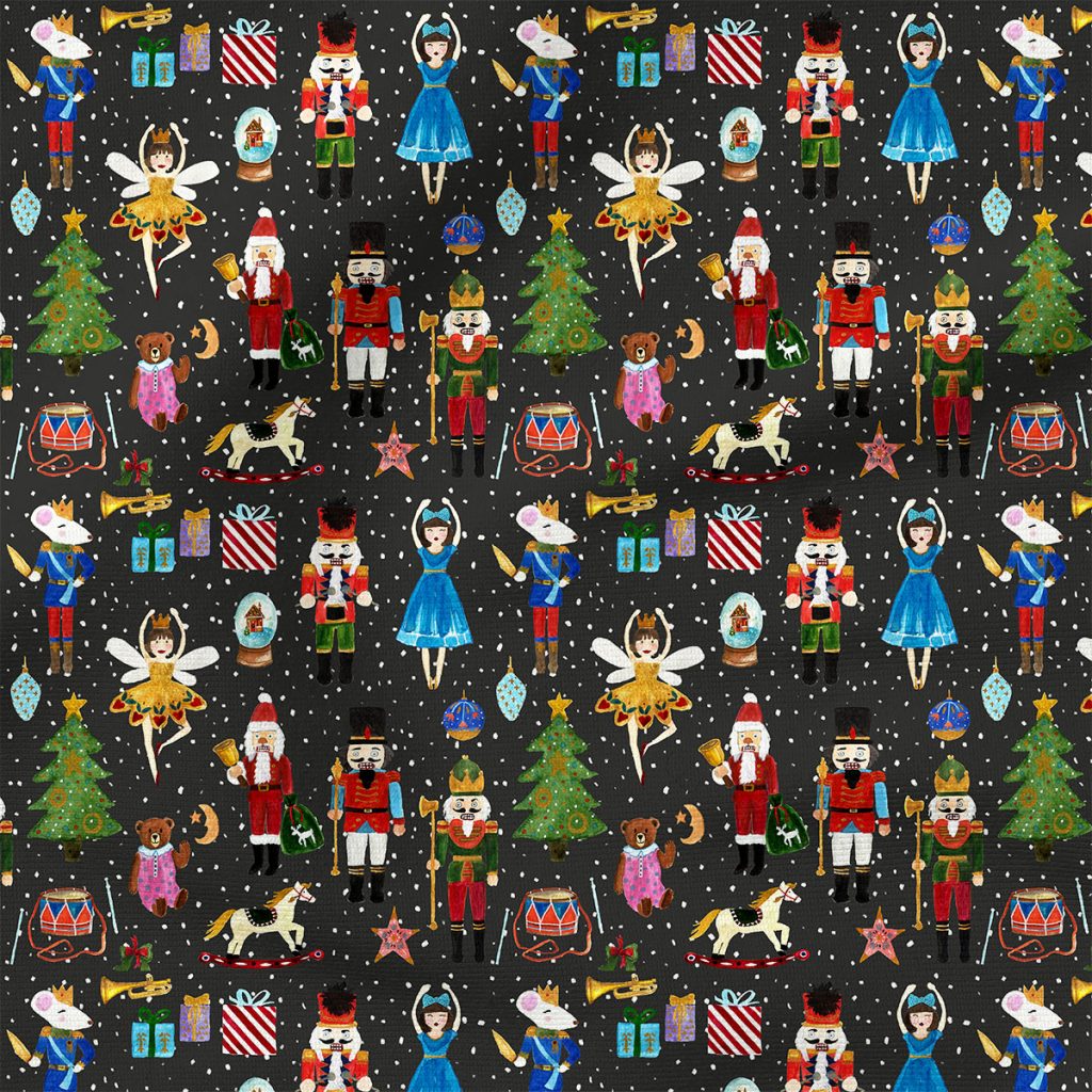 The Nutcracker (Chalk Black Snowfall) | Holiday Fabric Design | Hip Kid Designs