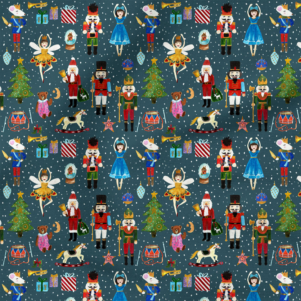 The Nutcracker (Spectra Teal Snowfall) | Holiday Fabric Design | Hip Kid Designs