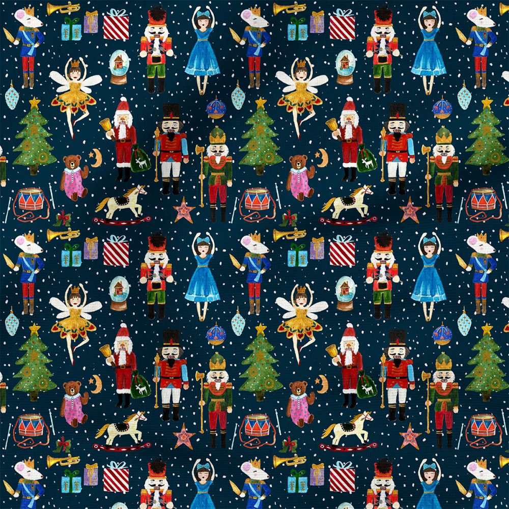 The Nutcracker (Tiber Navy Snowfall) | Holiday Fabric Design | Hip Kid Designs