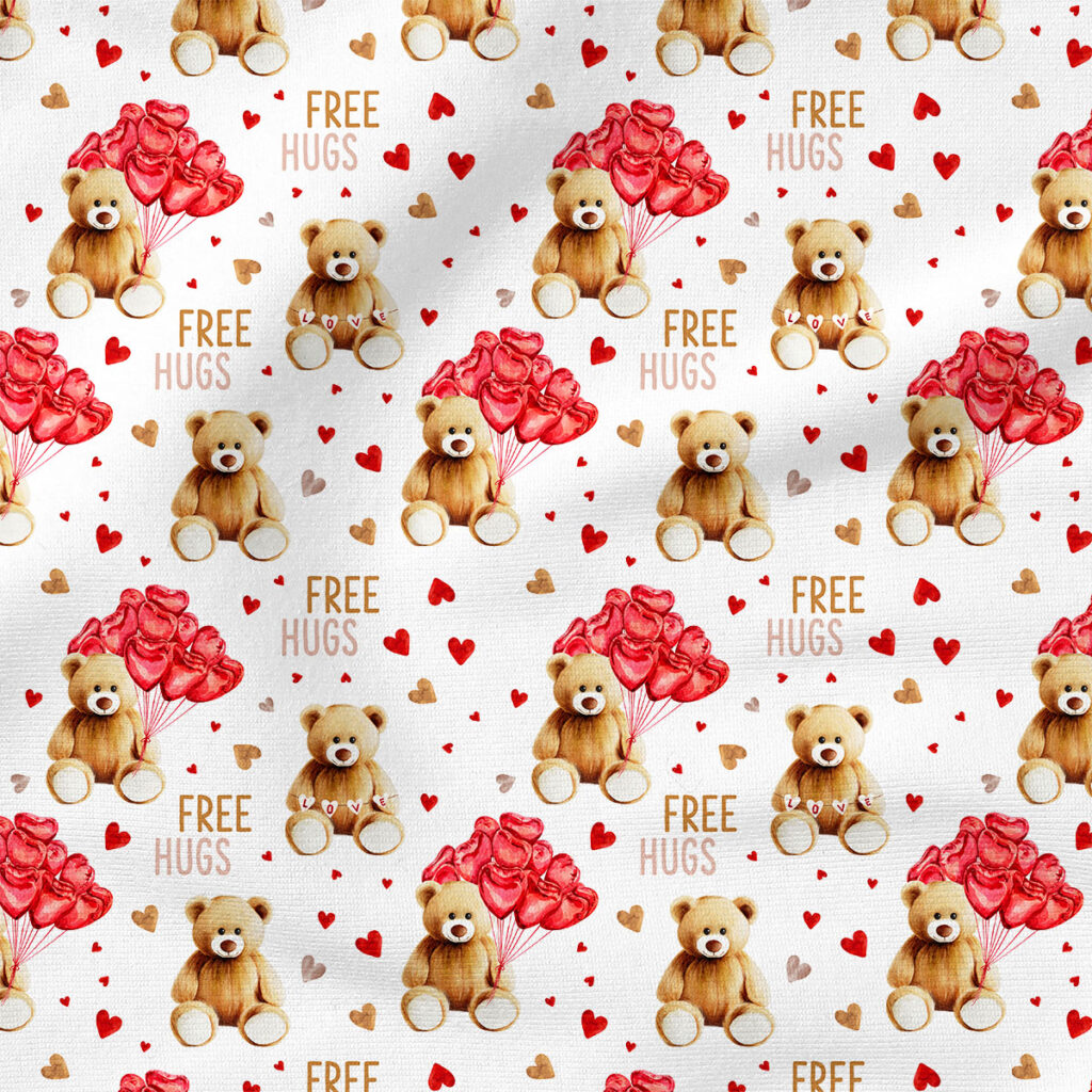 Cute Teddy Bear and Hearts | Holiday Fabric Design | Hip Kid Designs