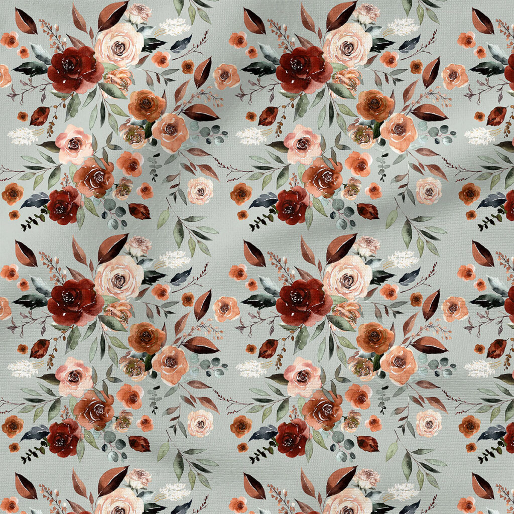 Dusty Fall Floral on Sage | Botanical Fabric Design | Hip Kid Designs