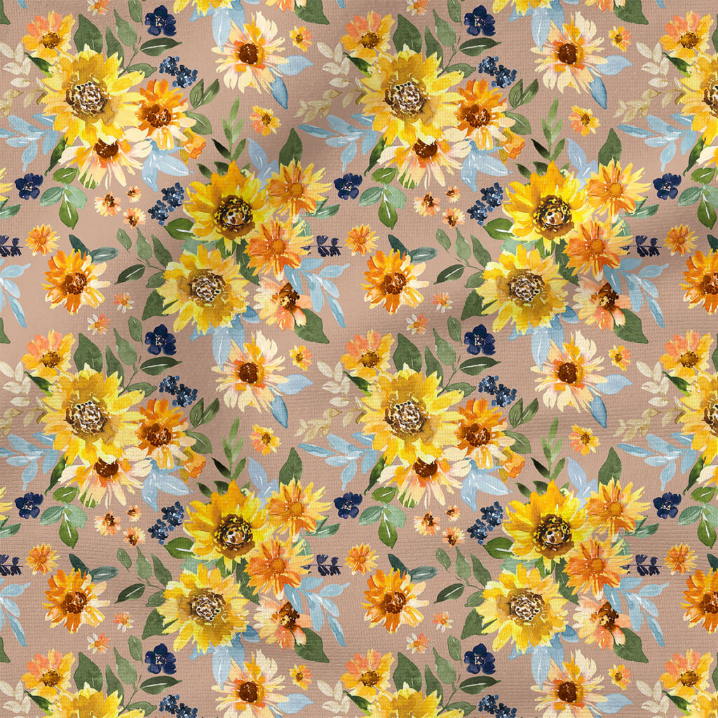 Golden Sunflowers on Dusty Cocoa | Botanical Fabric Design | Hip Kid Designs