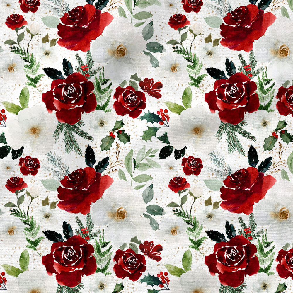 Christmas Floral (White) | Christmas Fabric Design | Hip Kid Designs