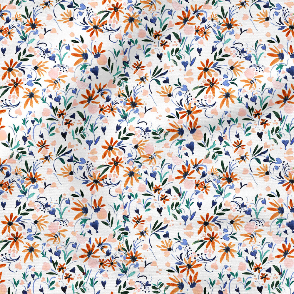 Tango Floral (Blue Gold) | Botanical Fabric Design | Crystal Walen