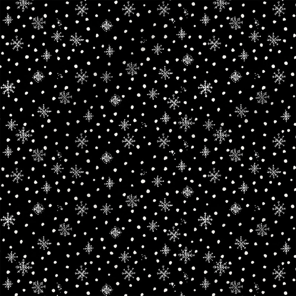 Dots and Snowflakes (Black) | Winter Fabric Design | Crystal Walen