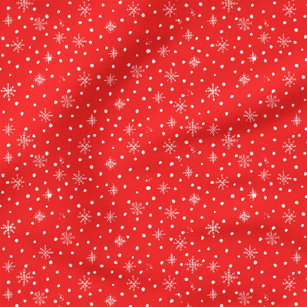 Dots and Snowflakes (Red) | Winter Fabric Design | Crystal Walen