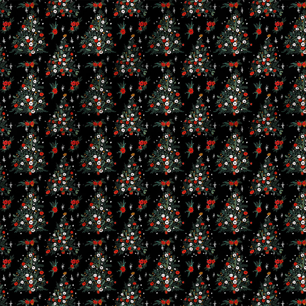 Geneva Christmas Tree (Black) |  Fabric Design | Crystal Walen