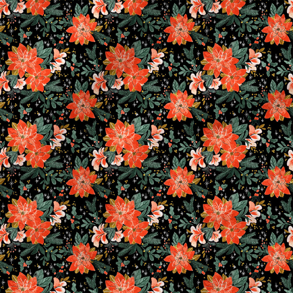 Poinsettia Splendor (Black) |  Fabric Design | Crystal Walen