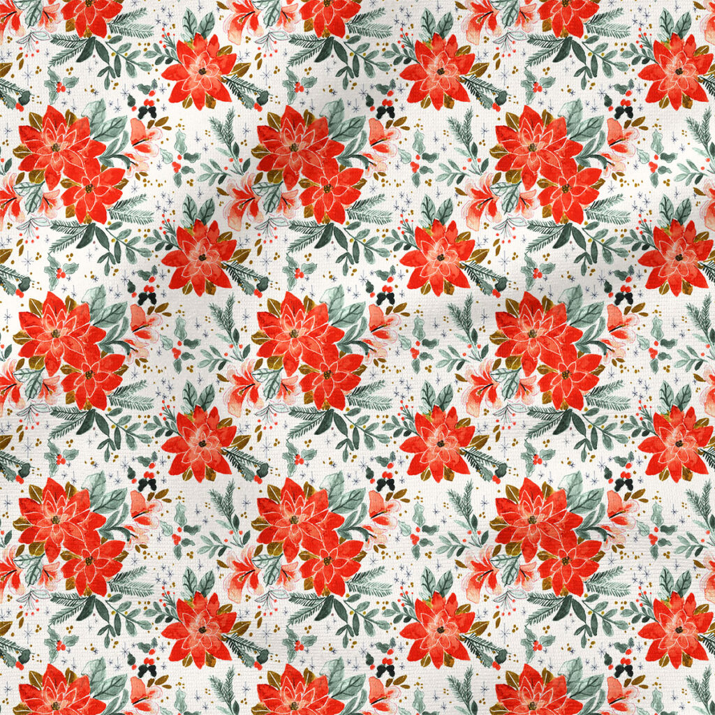 Poinsettia Splendor (White) |  Fabric Design | Crystal Walen