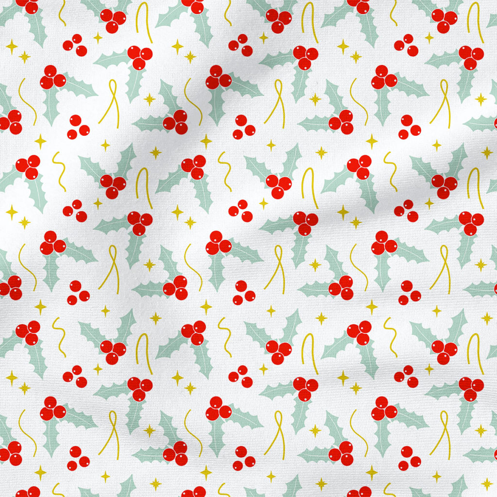 Holly and Tinsel (Red and Green) | Christmas Fabric Design | Ashes + Ivy