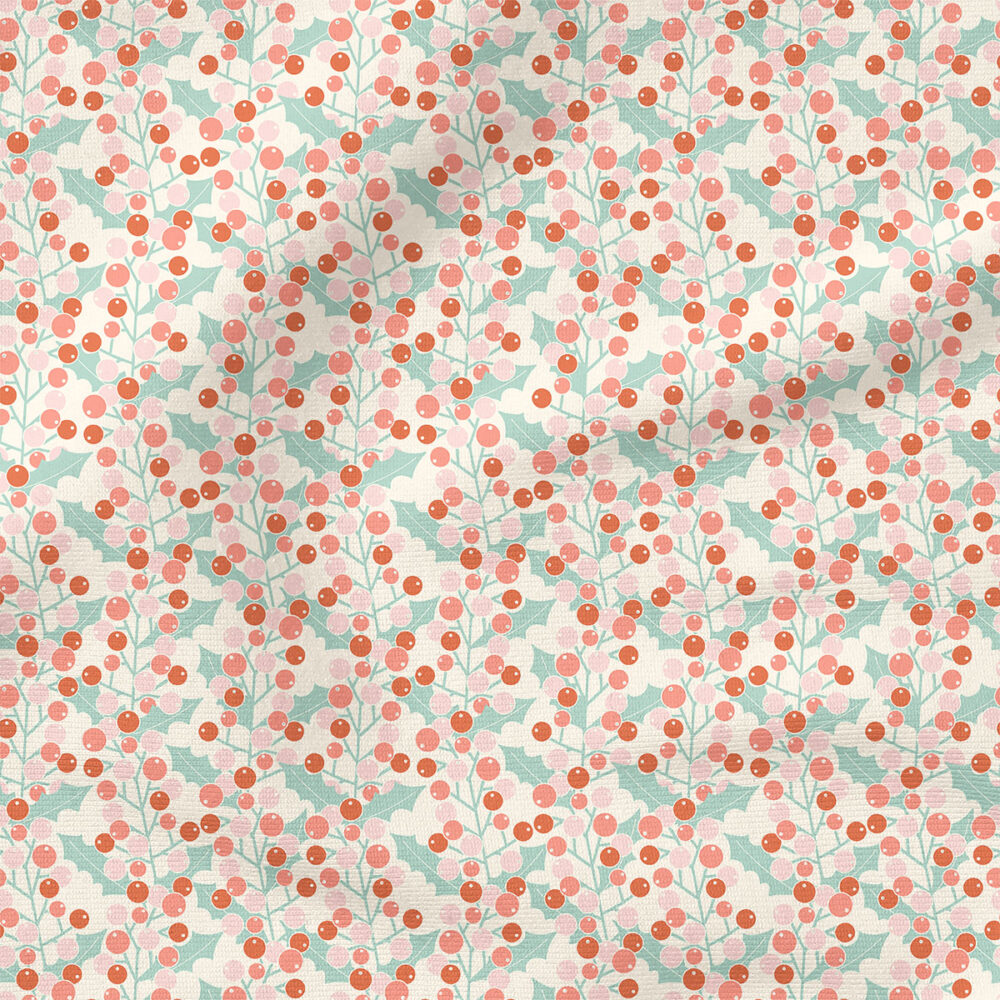 Holly Berries (Pink and Mint) | Christmas Fabric Design | Ashes + Ivy