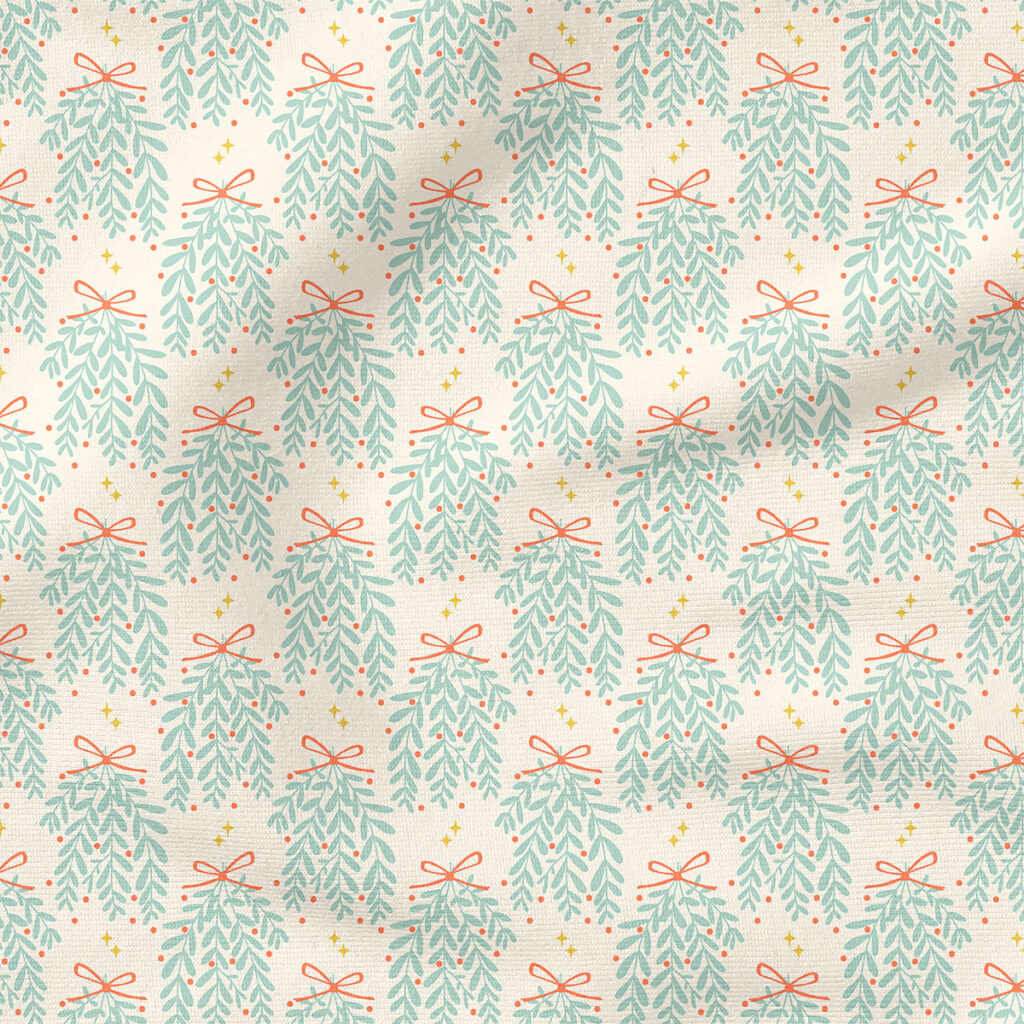 Mistletoe (Pink and Mint) | Christmas Fabric Design | Ashes + Ivy