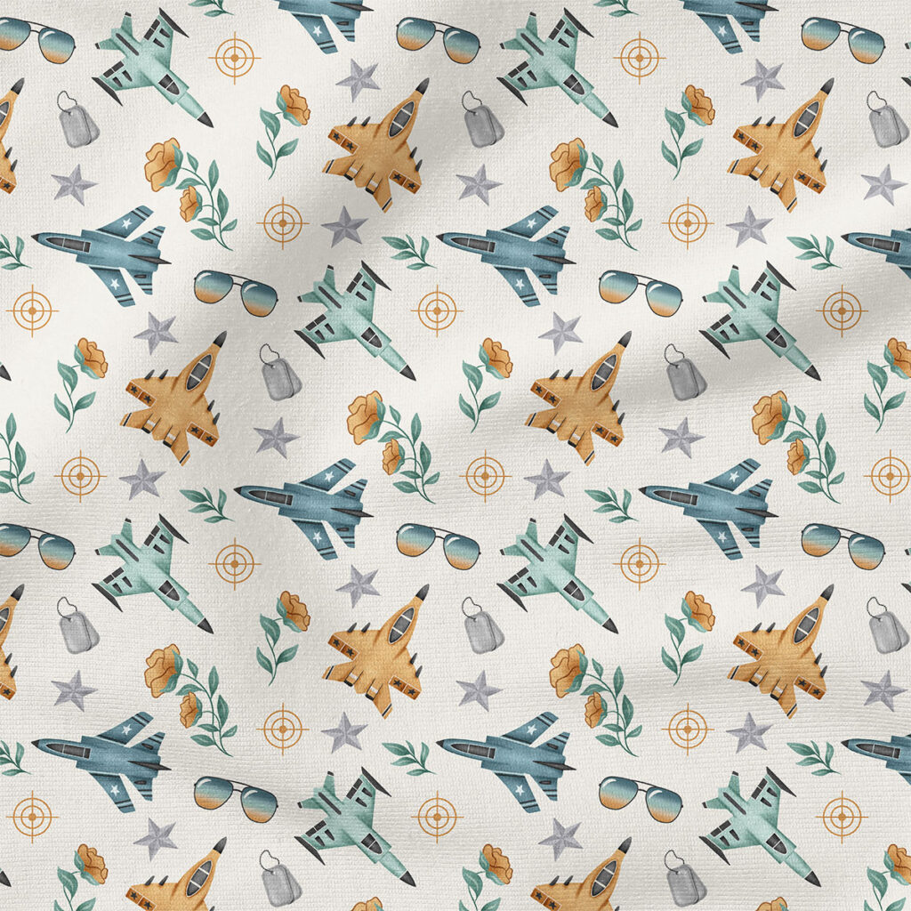 Wingman Flower Jets (White) | Children Fabric Design | Krystal Winn Design