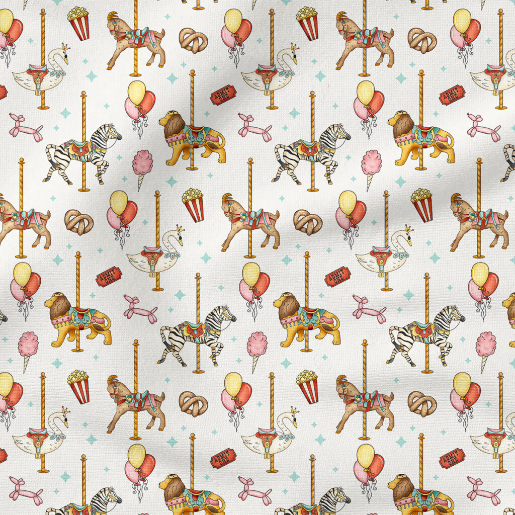 Carousel (White) | Children Fabric Design | Krystal Winn Design