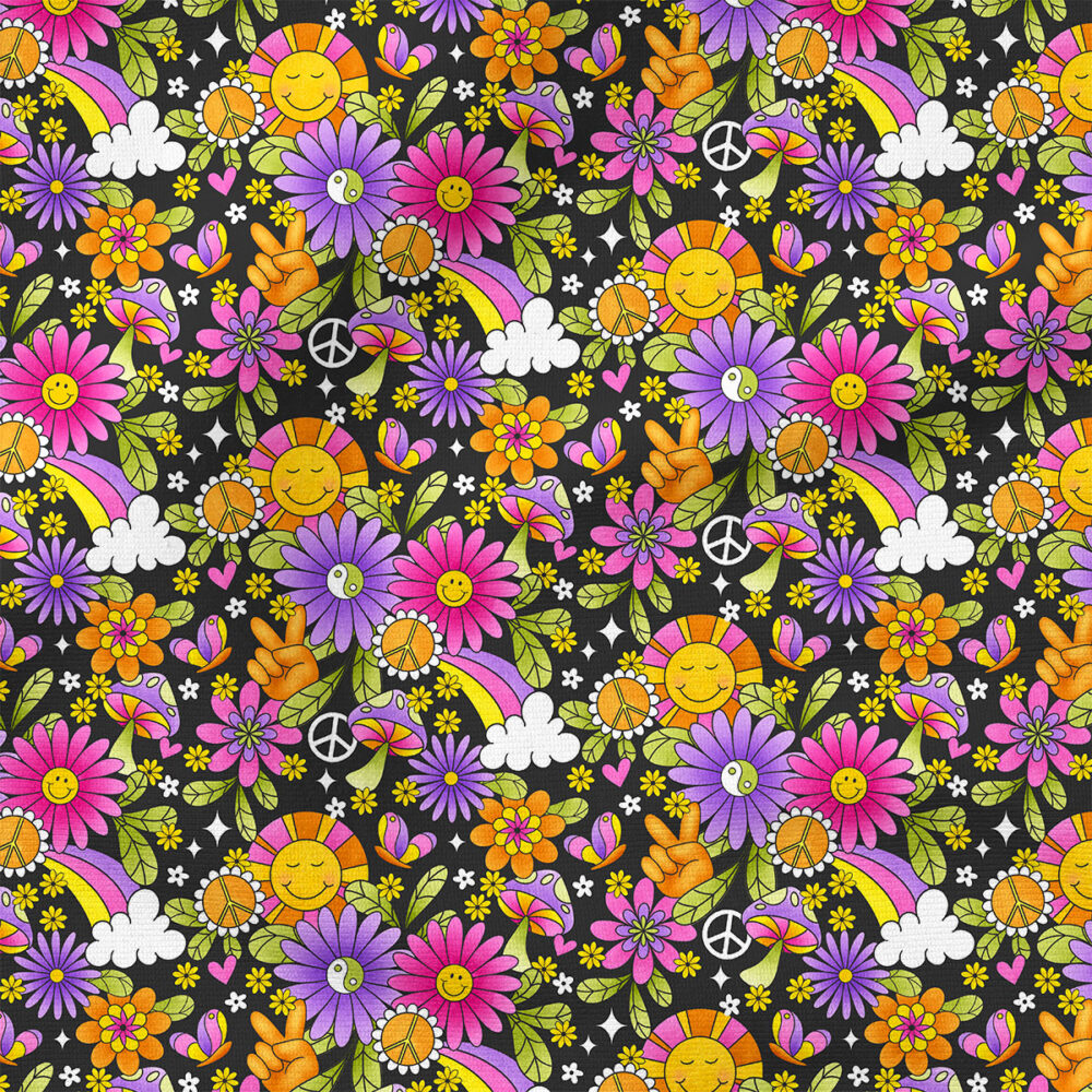 Groovy Sunny Floral (Black) | Botanical Fabric Design | Krystal Winn Design