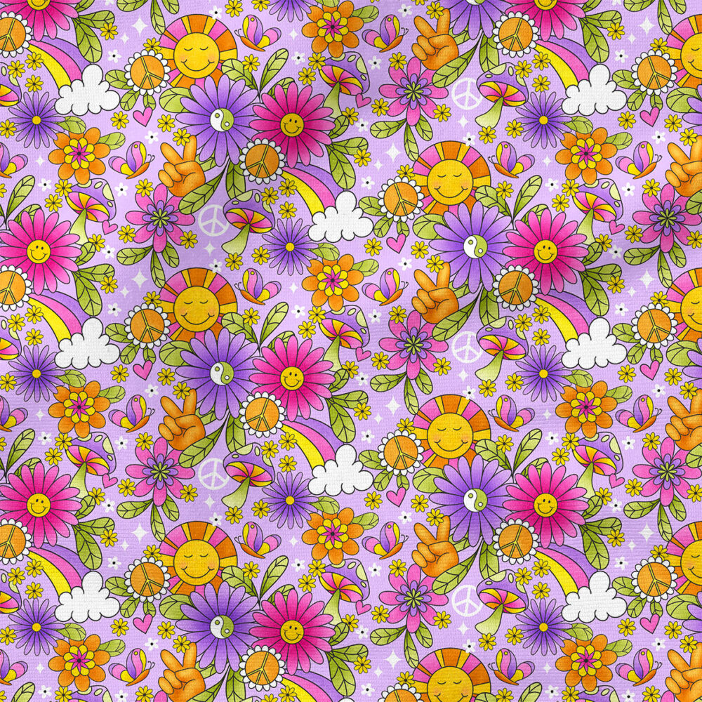 Groovy Sunny Floral (Light Purple) | Botanical Fabric Design | Krystal Winn Design