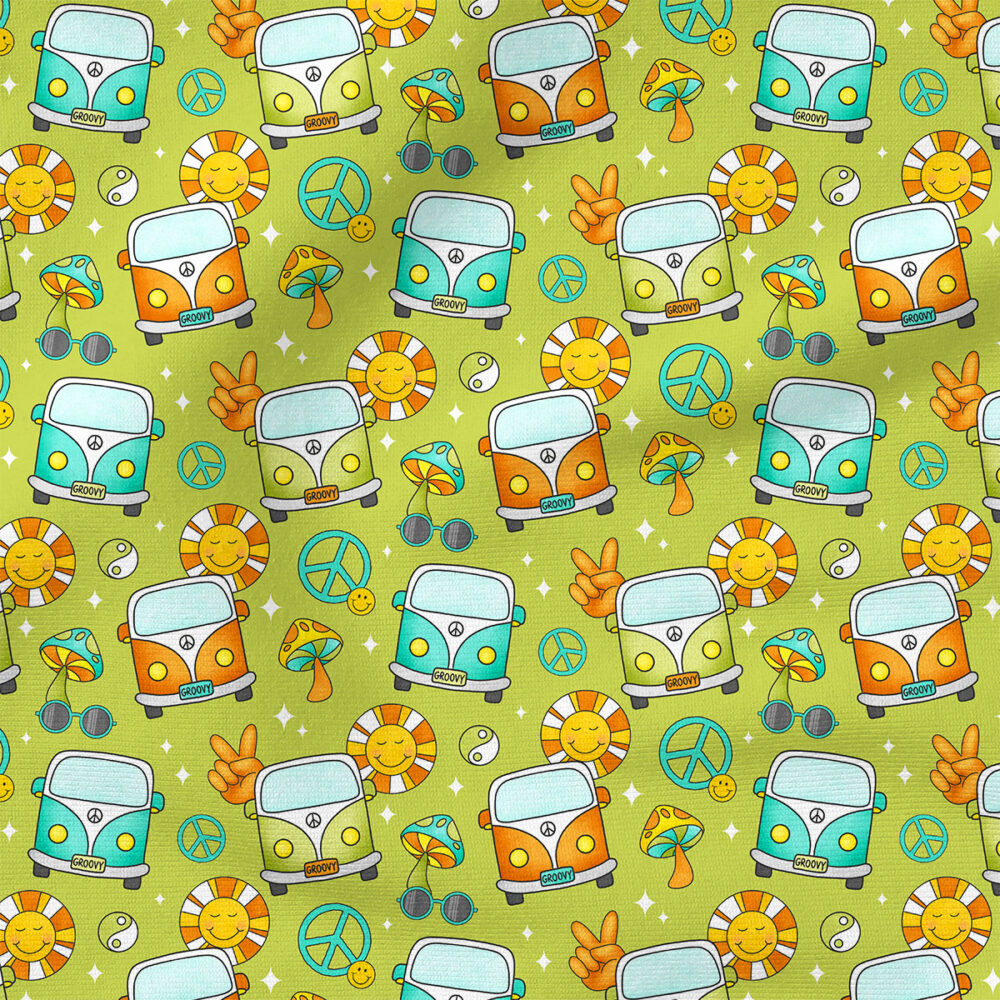 Groovy Bus (Lime) | Vehicles Fabric Design | Krystal Winn Design