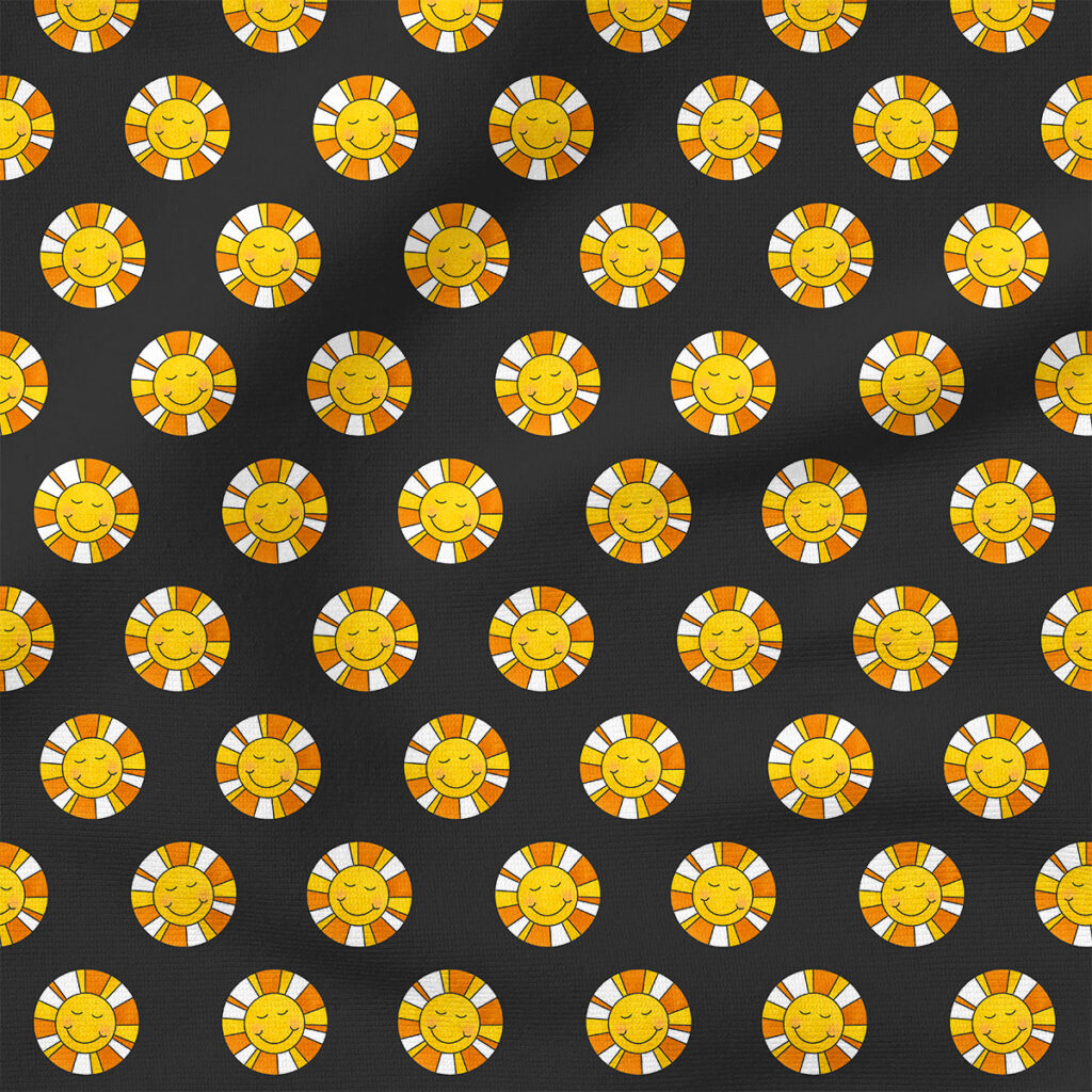 Groovy Suns (Black) | Nature Fabric Design | Krystal Winn Design