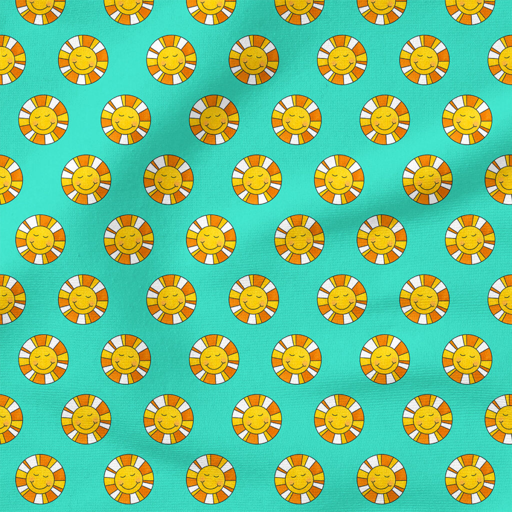 Groovy Suns (Teal) | Nature Fabric Design | Krystal Winn Design