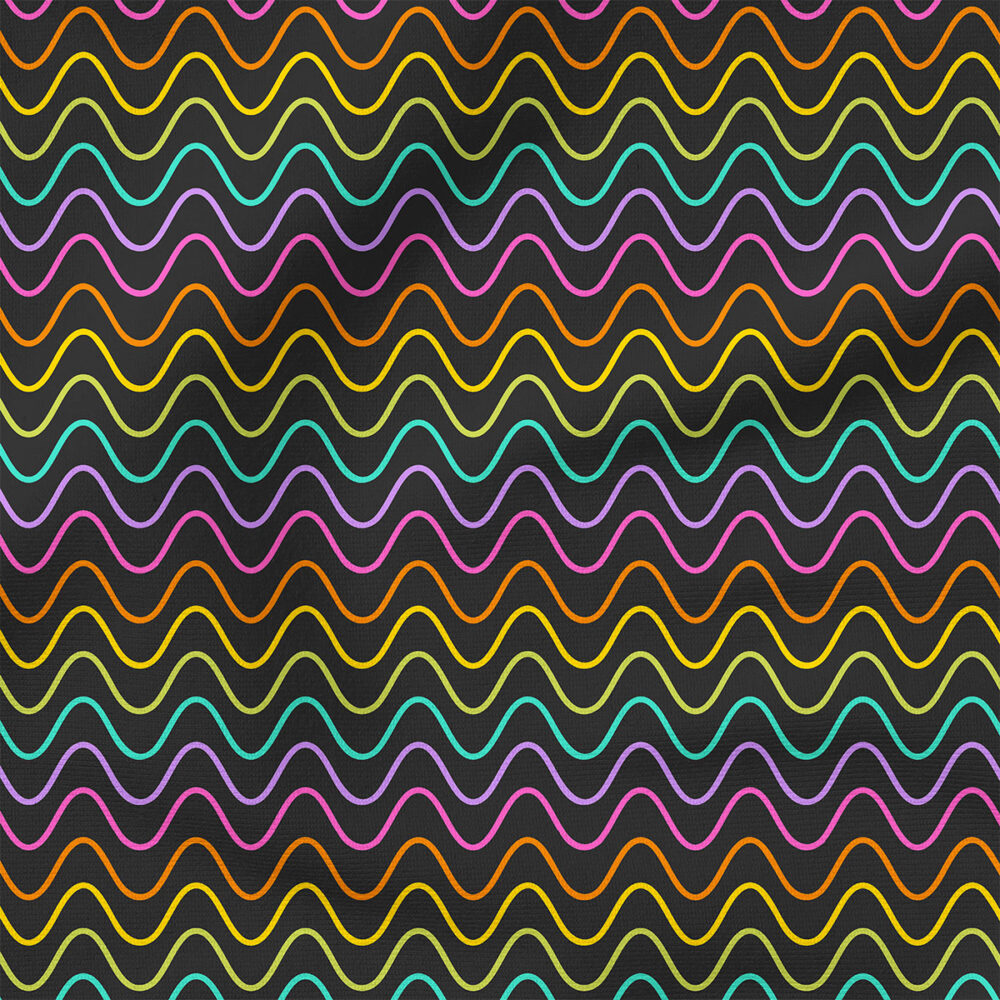 Groovy Rainbow Wave (Black) | Nature Fabric Design | Krystal Winn Design