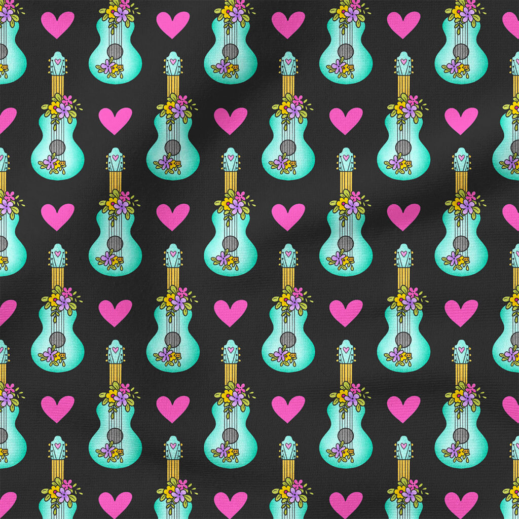 Groovy Guitars (Black) | Music Fabric Design | Krystal Winn Design