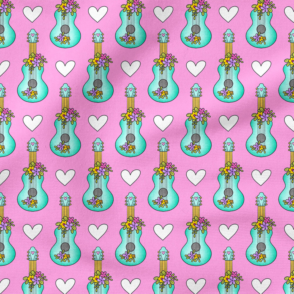 Groovy Guitars (Pink) | Music Fabric Design | Krystal Winn Design