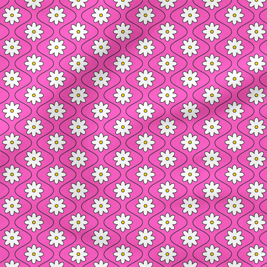 Groovy Wave Flower (Hot Pink) | Botanical Fabric Design | Krystal Winn Design