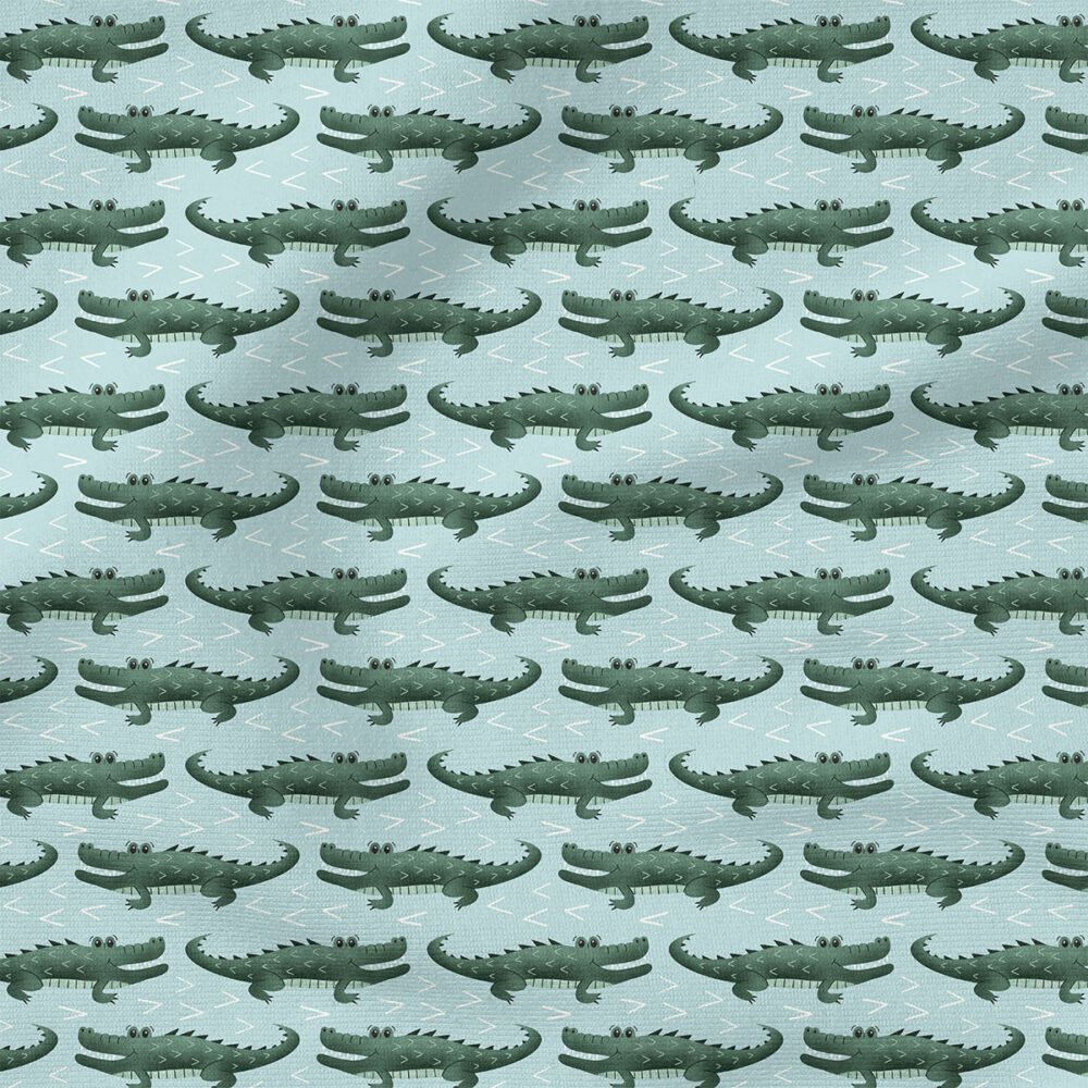 Down South Gator (Sky) | Animals Fabric Design | Krystal Winn Design