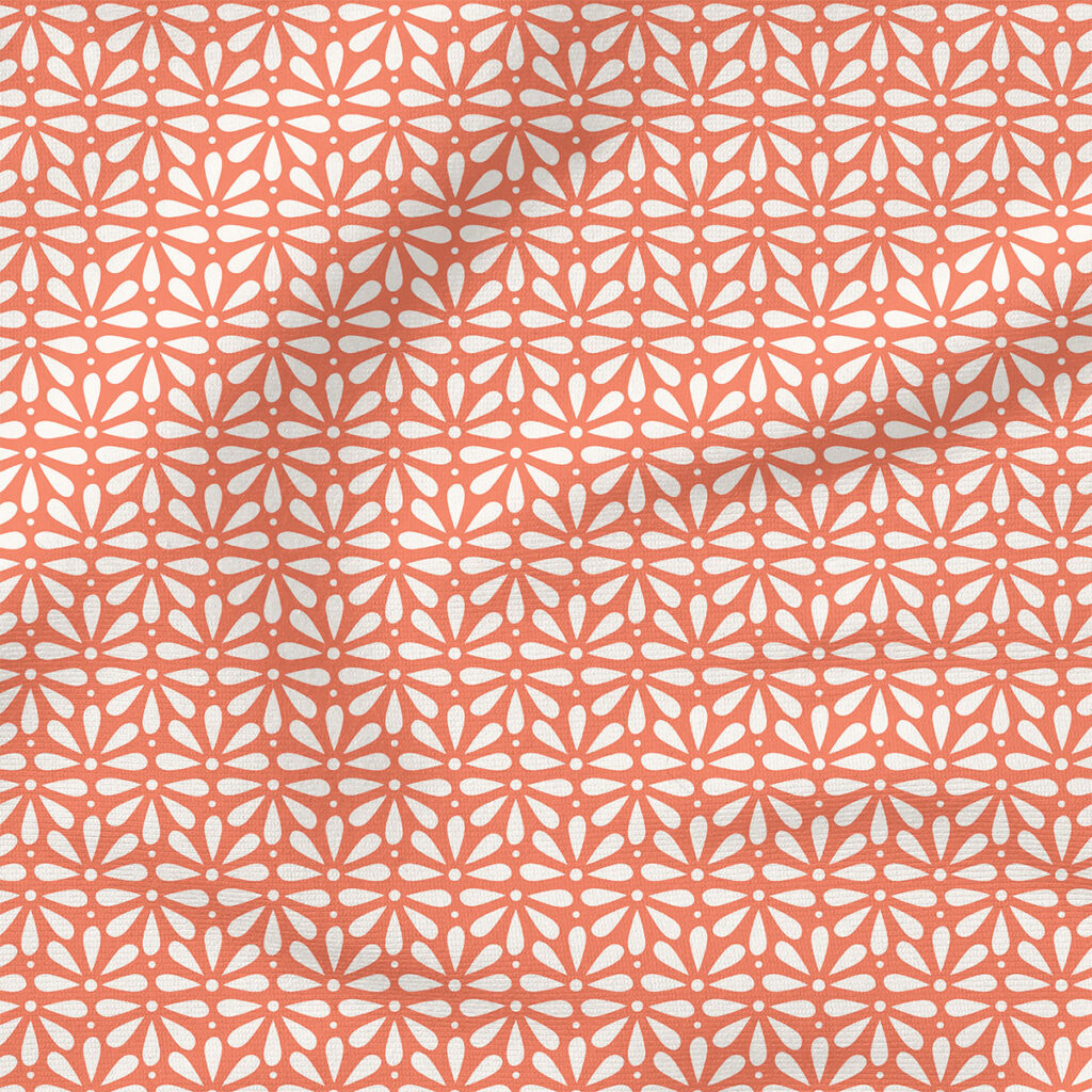 Geo Blooms (Coral) | Botanical Fabric Design | Krystal Winn Design