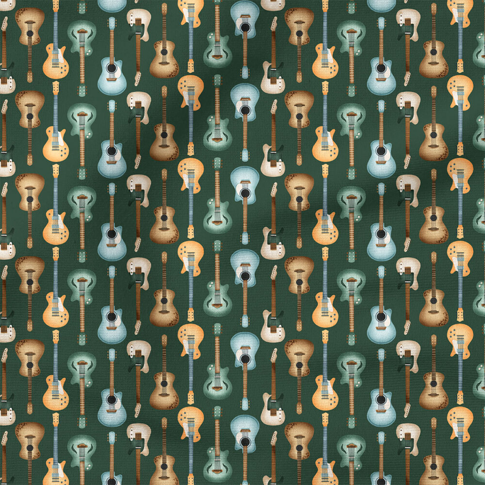 Down South Guitars (Forest) | Stripes and Shapes Fabric Design | Krystal Winn Design