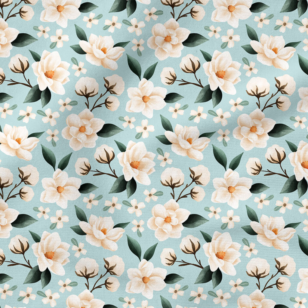 Magnolia (Sky) | Botanical Fabric Design | Krystal Winn Design