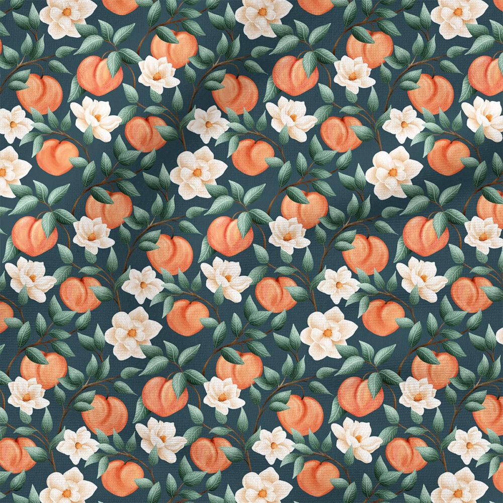 Peaches (Navy) | Fruit Fabric Design | Krystal Winn Design