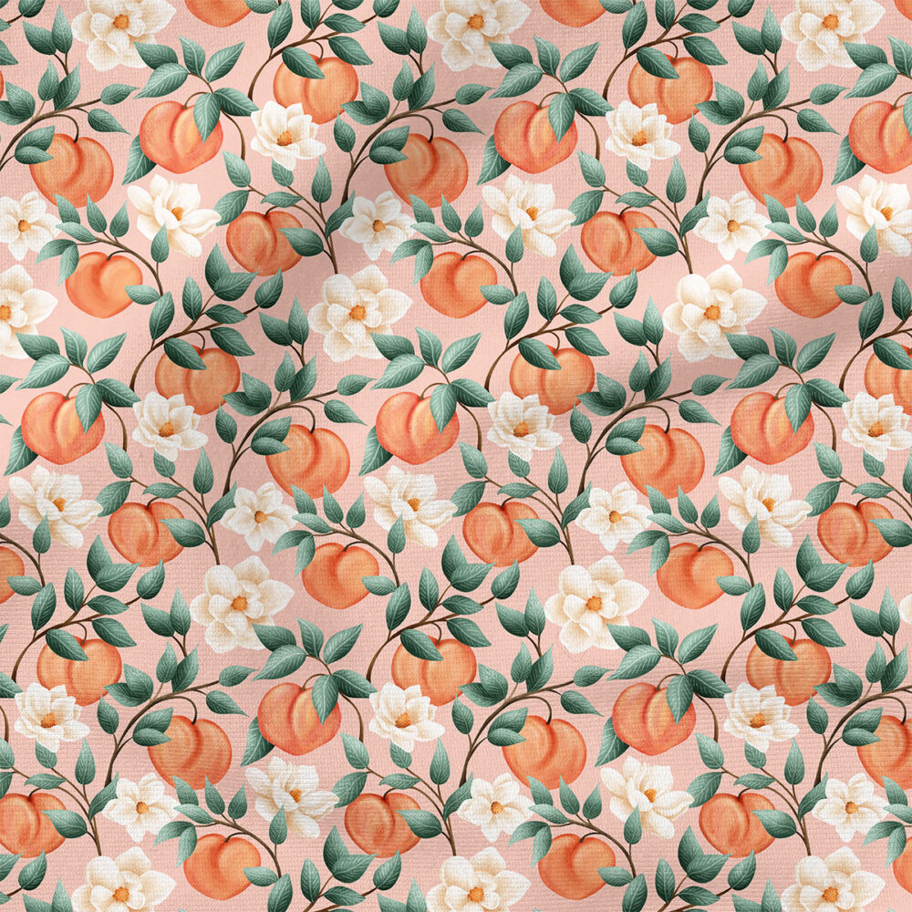 Peaches (Pink) | Fruit Fabric Design | Krystal Winn Design