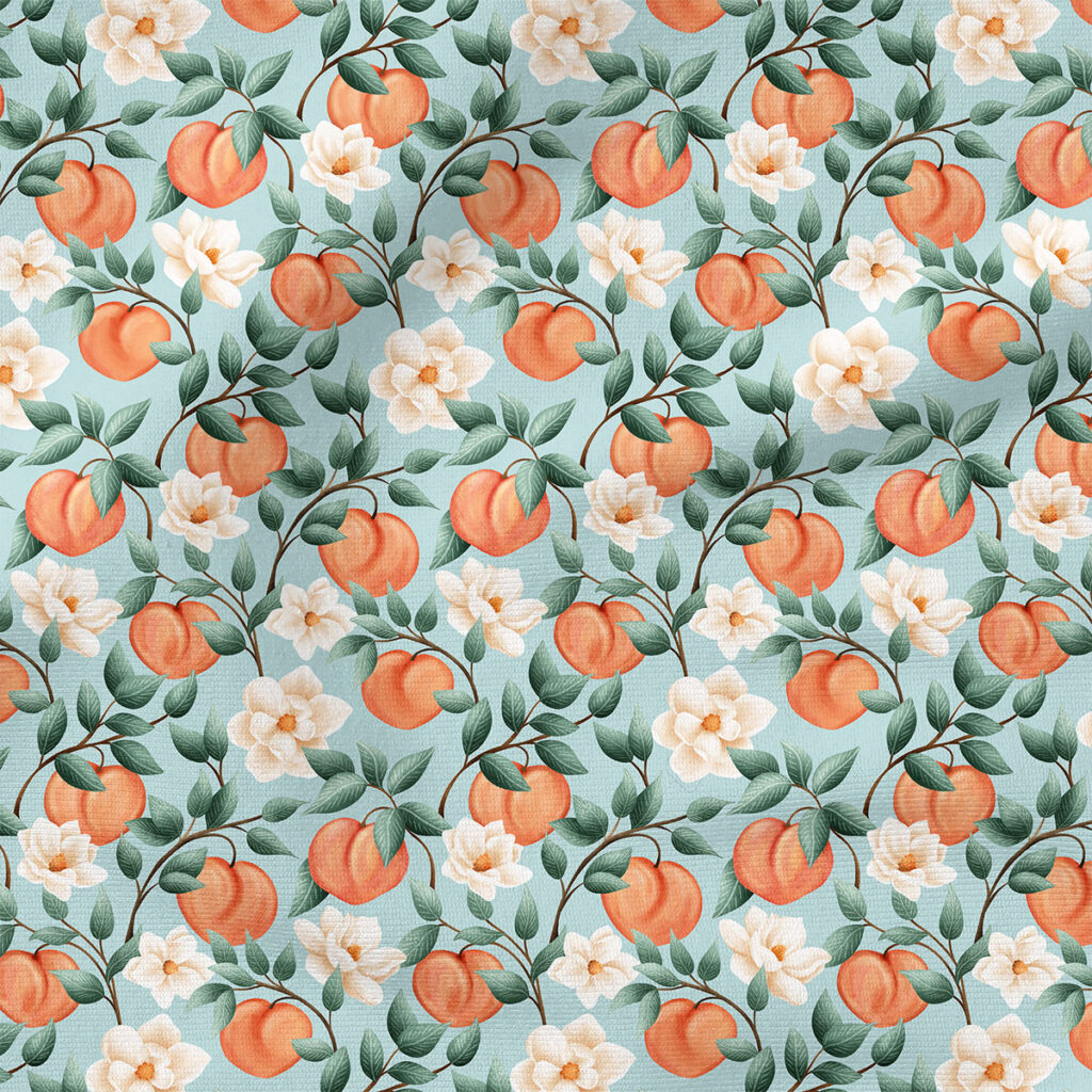 Peaches (Sky) | Fruit Fabric Design | Krystal Winn Design