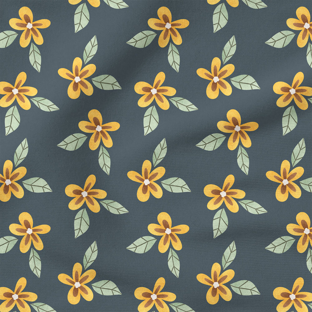 Little Flowers (Navy and Yellow) | Botanical Fabric Design | Krystal Winn Design