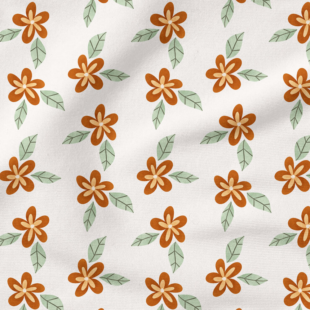 Little Flowers (White and Orange) | Botanical Fabric Design | Krystal Winn Design