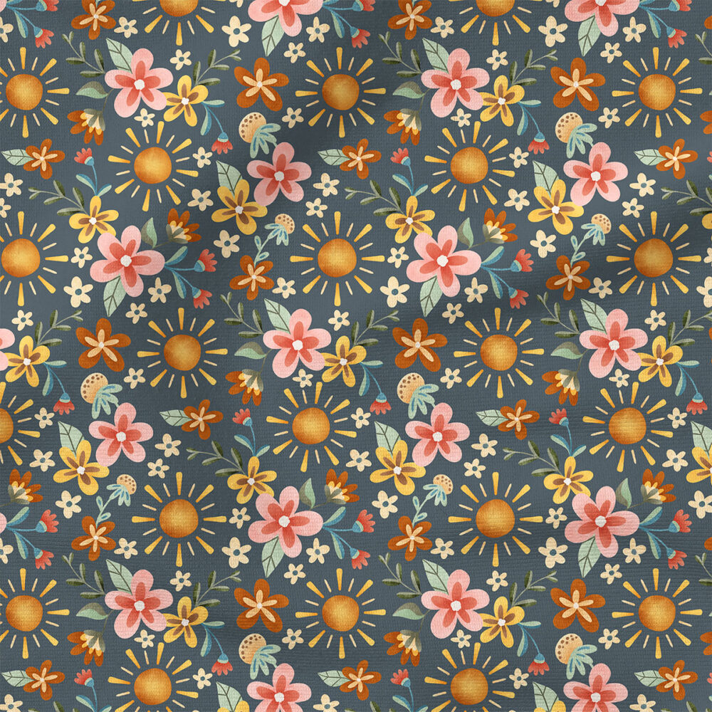 Sunshine Floral (Navy) | Botanical Fabric Design | Krystal Winn Design