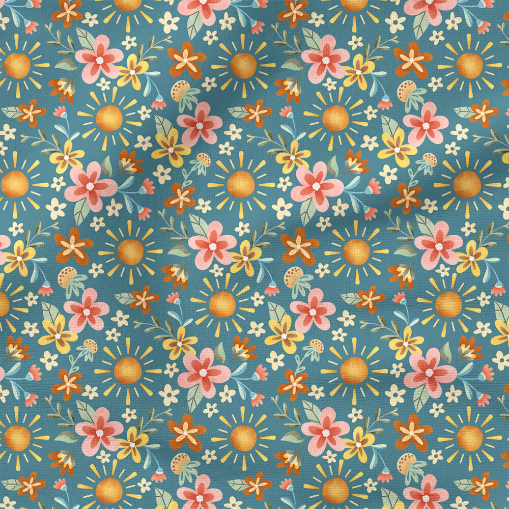 Sunshine Floral (Teal) | Botanical Fabric Design | Krystal Winn Design