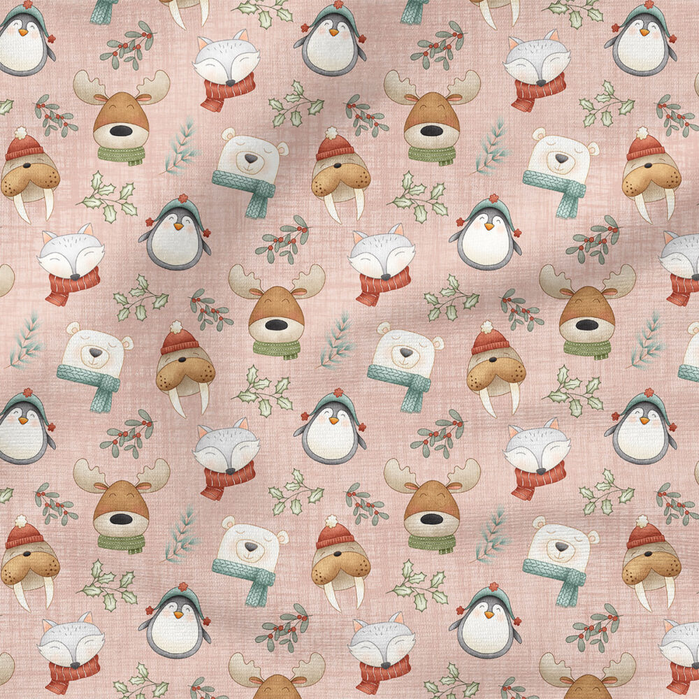 Polar Pals (Pink) | Holiday Fabric Design | Krystal Winn Design