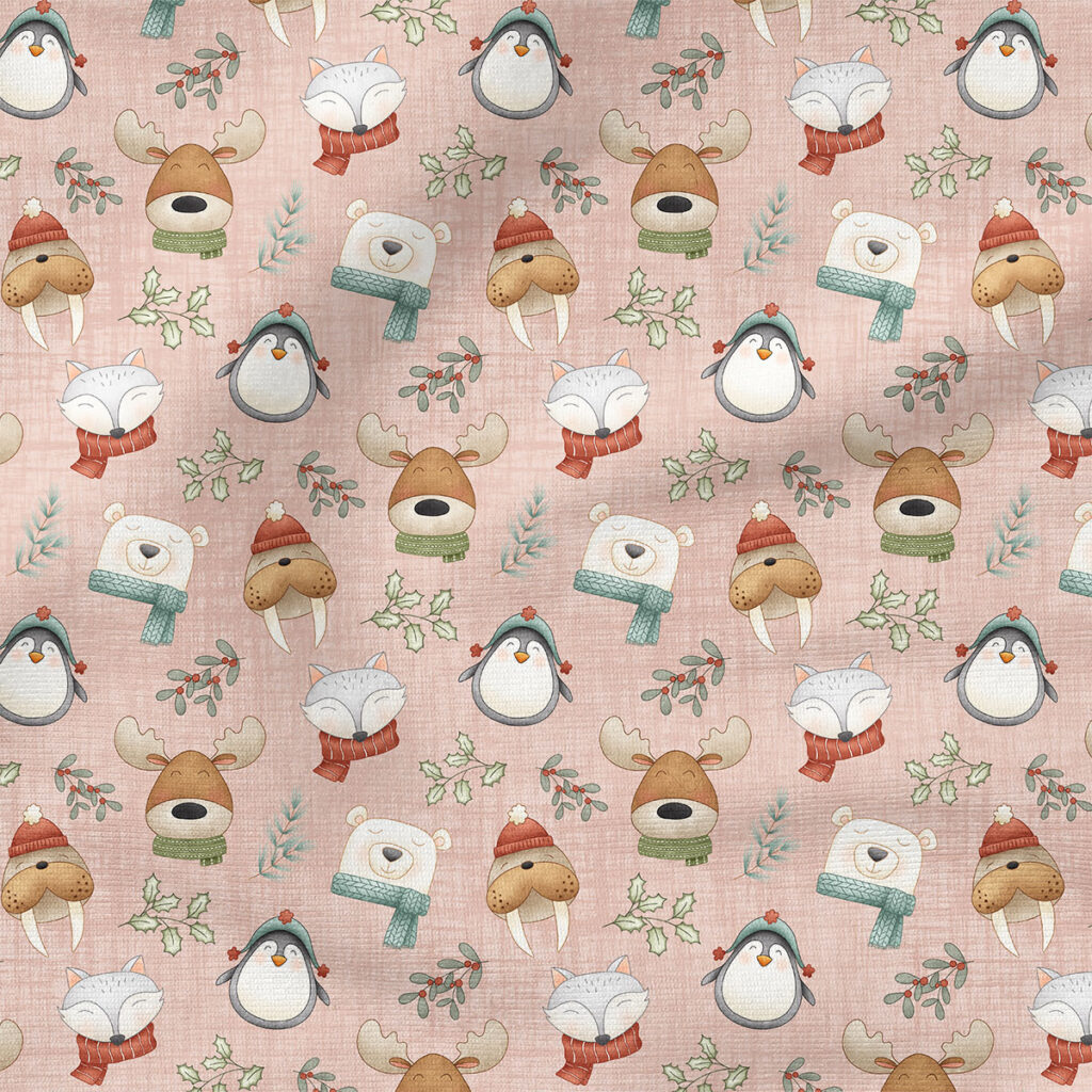 Polar Pals (Pink) | Holiday Fabric Design | Krystal Winn Design