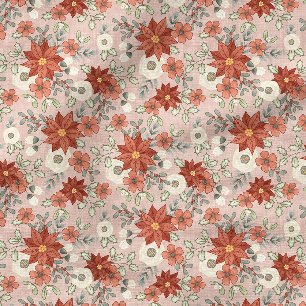 Red Floral (Pink) | Holiday Fabric Design | Krystal Winn Design