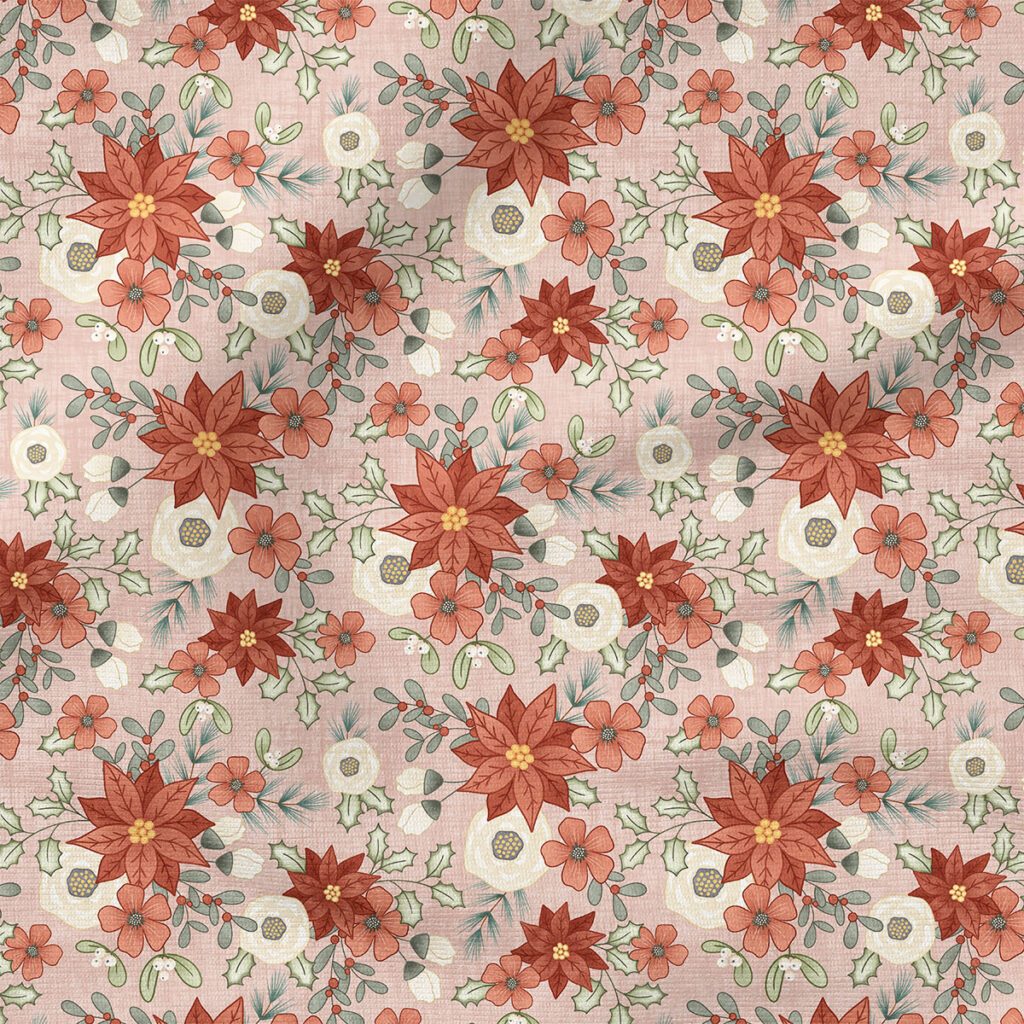 Red Floral (Pink) | Holiday Fabric Design | Krystal Winn Design