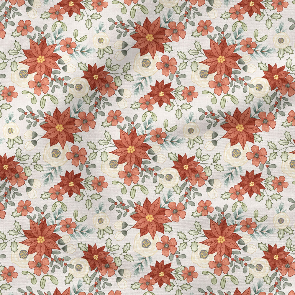 Red Floral (White) | Holiday Fabric Design | Krystal Winn Design