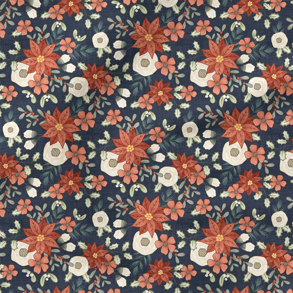 Red Floral (Navy) | Holiday Fabric Design | Krystal Winn Design